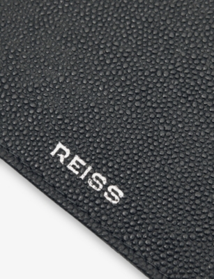 Reiss Mens Black Hugo Logo-embossed Leather Card Holder In Black
