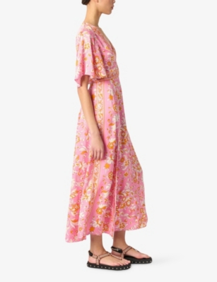 MAJE: Graphic-Print V-Neck Woven Maxi Dress