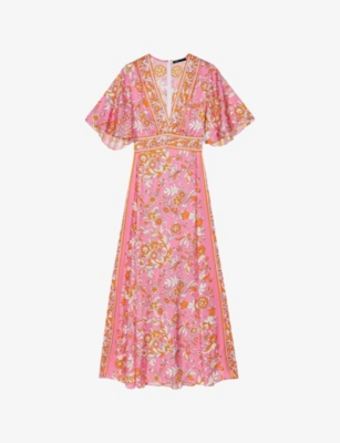 MAJE: Graphic-Print V-Neck Woven Maxi Dress