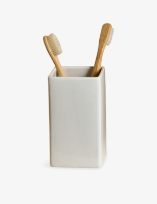The White Company Morston Stoneware Toothbrush Holder In White