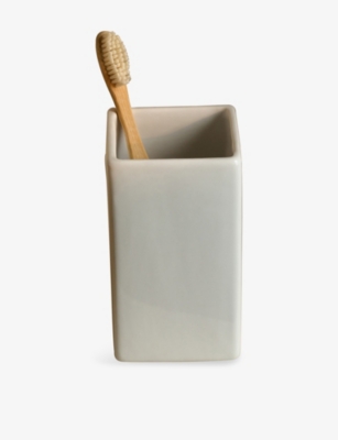 The White Company Morston Stoneware Toothbrush Holder In White