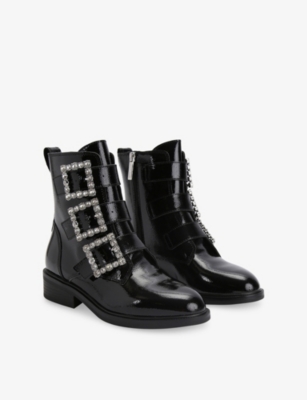 Kg Kurt Geiger Womens Black Tisha Buckle Patent-leather Ankle Boots Eur 38/5 Uk In Black