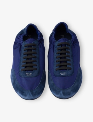 Prada Collapse Re-nylon And Suede Elasticized Sneakers In Blue