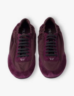 Prada Collapse Re-nylon And Suede Elasticized Sneakers In Burgundy