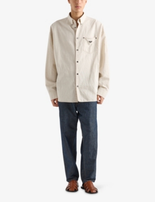 PRADA: Triangle-Logo Regular-Fit Cotton and Linen-Blend Chambray Shirt