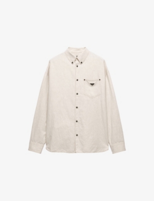 PRADA: Triangle-Logo Regular-Fit Cotton and Linen-Blend Chambray Shirt