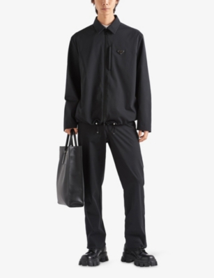 Prada Mens Black Logo-embellished Stretch-woven Trousers In Black