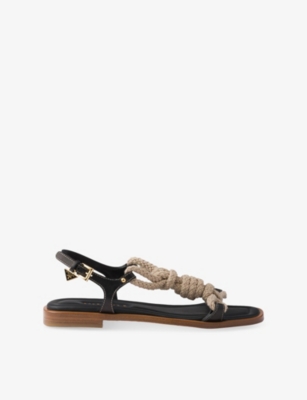 Prada Flat Leather And Cord Sandals In Black