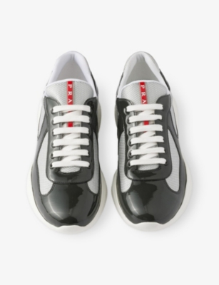 Prada Men's America's Cup Patent Leather Patchwork Sneakers In Grey
