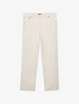 PRADA: Triangle-Logo Relaxed Chambray Cotton-Linen Trousers
