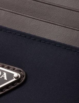 Shop Prada Mens Blue Re Nylon And Leather Card Holder