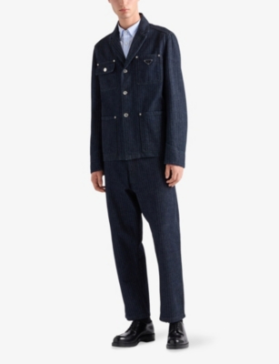 Prada Mens Blue Brand-patch Wide-leg Mid-rise Jeans