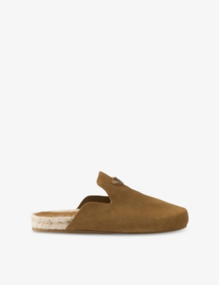 PRADA: Logo-Embellished Suede Mules