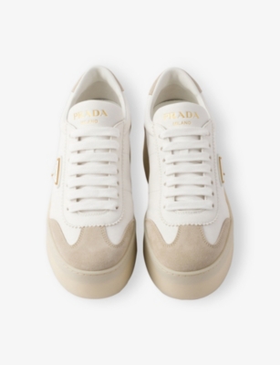 PRADA: Downtown Bold Leather and Suede Low-Top Trainers