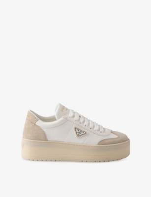 PRADA: Downtown Bold Leather and Suede Low-Top Trainers