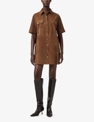 Allsaints Womens Sugar Brown Rock Short-sleeve Suede Mini Dress In Brown