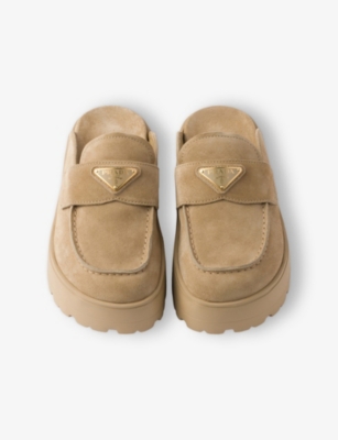 Prada Suede Flatform Mules In Neutral