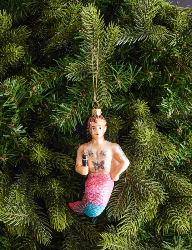 Merman Glass Christmas Hanging Ornament
