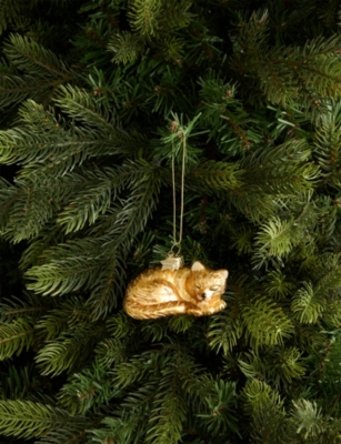 SELFRIDGES EDIT: Pet Sleeping Cat Glass Christmas Decoration 3.5cm