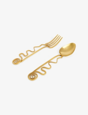 L'objet Spirale 24ct Yellow Gold-plated Metal Serving Set Of 2