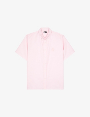 The Kooples Mens Pale Pink Logo-embroidered Short-sleeve Cotton Shirt Xl