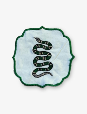 LES OTTOMANS: Snake Embroidered Set of Two Fabric Coasters 15cm