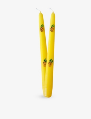 LES OTTOMANS: Pineapple Hand-Painted Set of Two Wax Candlesticks 24cm