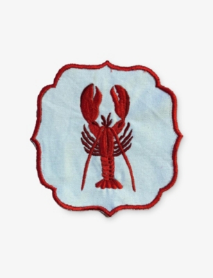 LES OTTOMANS BSTER EMBROIDERED SET OF TWO FABRIC COASTERS 15CM 