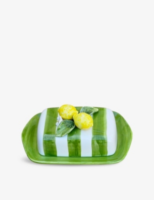 LES OTTOMANS: Lemon Striped Ceramic Butter Dish 22cm