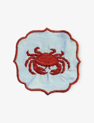 LES OTTOMANS: Crab-Embroidered Cotton Cocktail Napkins Set of Two 15cm