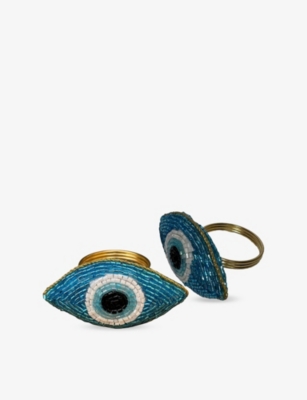 LES OTTOMANS: Eye Bead-Embellished Napkin Rings Set of Two