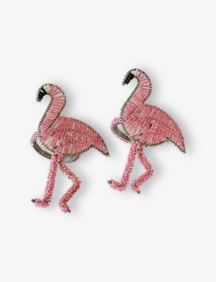 LES OTTOMANS: Flamingo Bead-Embellished Napkin Rings Set of Two