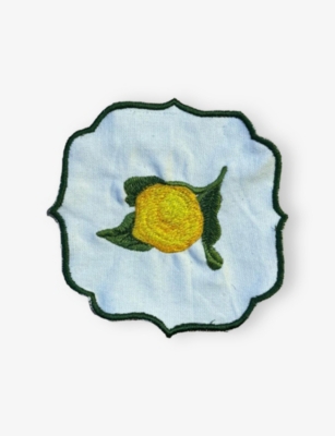 LES OTTOMANS: Lemon-Embroidered Cotton Cocktail Napkins Set of Two 15cm