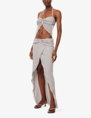 Buci Nyc Womens Blue Dandelion Draped Silk Midi Skirt In Blue