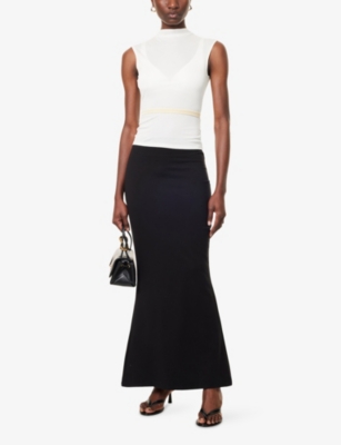 Buci Nyc Womens Black Divinity Split Stretch-woven Maxi Skirt In Black