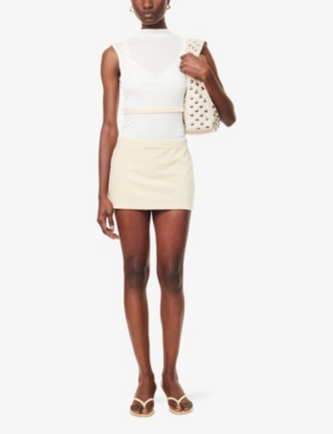 Buci Nyc Womens Blonde Solstice Velour Stretch-cotton Blend Mini Skirt In Brown
