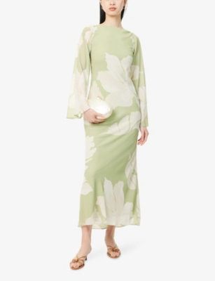 Pretty Lavish Womens Primrose Floral-print Chiffon Maxi Dress Olive In Olive