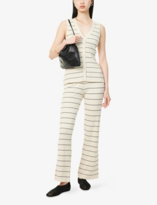 Pretty Lavish Womens  Hattie Stripe-print Ribbed-knit Waistcoat In Black & Cream