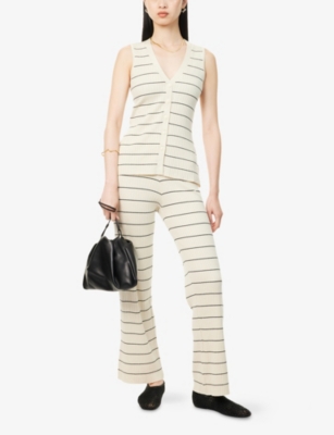 Pretty Lavish Hattie Stripe Knit Trouser In Black & Cream