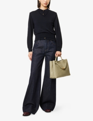 Bottega Veneta Womens Knot Twin-set Cotton Knitted Top Navy In Blue