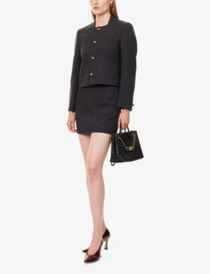 Bottega Veneta Womens Anthracite Knot-buttons Cotton-blend Cropped Jacket In Gray