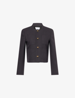Bottega Veneta Womens Anthracite Knot-buttons Cotton-blend Cropped Jacket In Gray