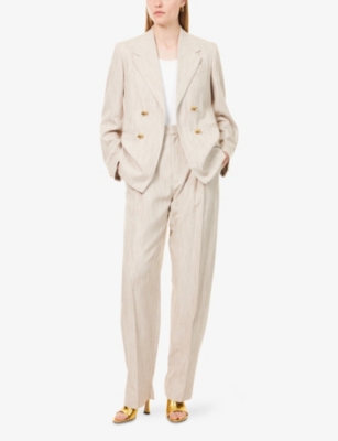 Bottega Veneta Womens Grey Putty Knot Notch-lapels Woven Blazer