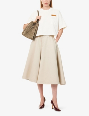 Bottega Veneta Womens Grey Putty Wide-leg High-rise Cotton And Silk-twill Culottes In Neutral