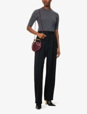 Bottega Veneta Womens Black Pleated High-rise Wool Trousers