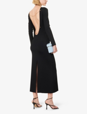 Bottega Veneta Womens Black Open-back Chain-embellished Stretch-woven Midi Dress