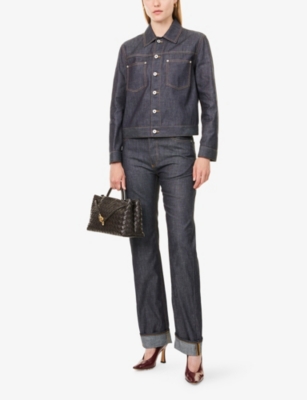 BOTTEGA VENETA WOMENS BOTTEGA VENETA FOLDED-CUFFS STRAIGHT-LEG DENIM JEANS 