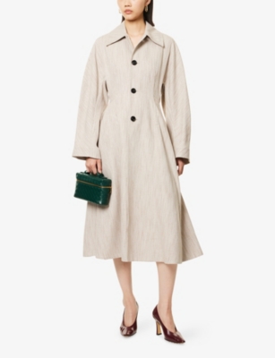 Bottega Veneta Womens Cinch-waist Viscose-silk Coat Grey Putty In Neutral