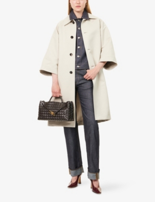 Bottega Veneta Womens Grey Putty Raglan-sleeves Relaxed-fit Cotton And Silk Coat
