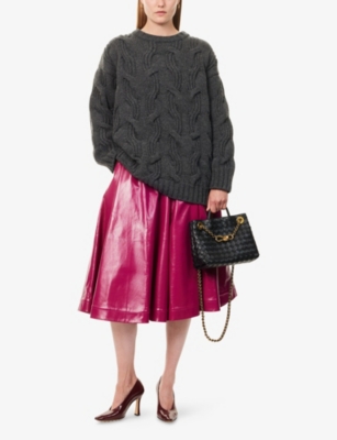 Bottega Veneta Womens Anthracite Round-neck Cable-knit Wool Jumper In Gray